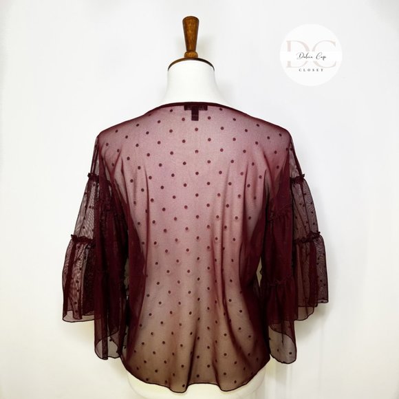 EXPRESS Polka Dot Mesh Top In Burgundy Size S - Picture 4 of 10
